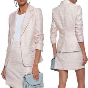 WALTER BAKER WOMENS SMALL KARI FRAYED METALLIC TWEED PINK BLAZER COAT